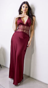 Ravena Lace Detail Halter Maxi Dress - Red